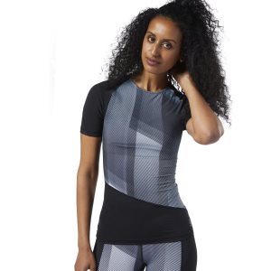 Reebok Compression Short Sleeve T Shirt Damen - Schwarz - DE 416-KFQ